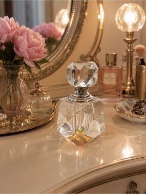 Vintage OLEG CASSINI Crystal PERFUME BOTTLE With Crystal Stopper, 3.25” Tall